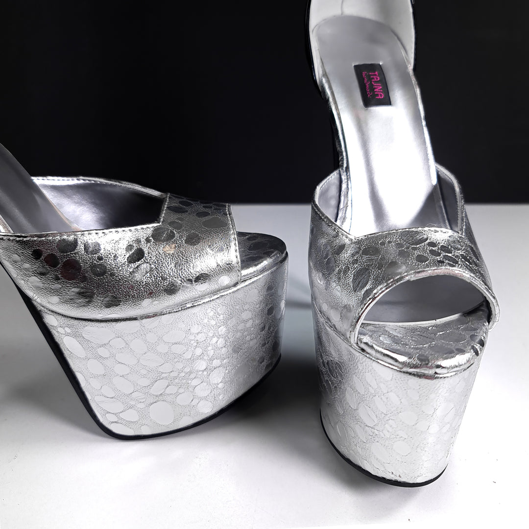 Square Side Cut Silver Black High Heels