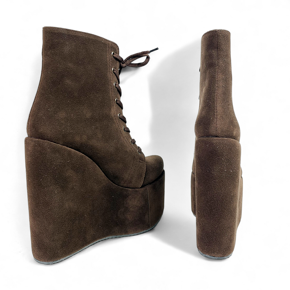 Brown Lace Up High Heel Platform Wedge Ankle Boots Tajna Club