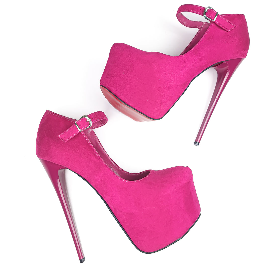 Dark Pink Suede Mary Jane High Heels