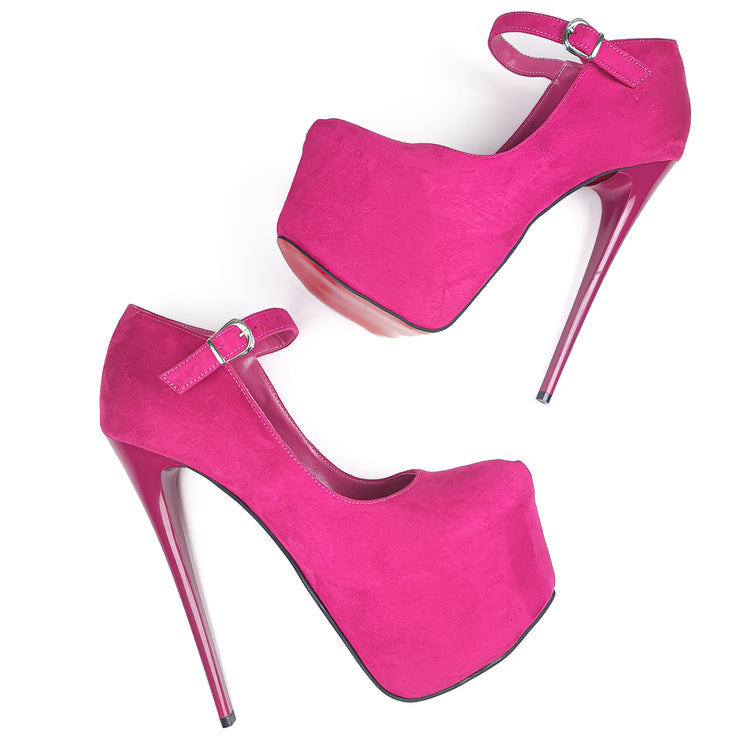 Dark Pink Suede Mary Jane High Heels