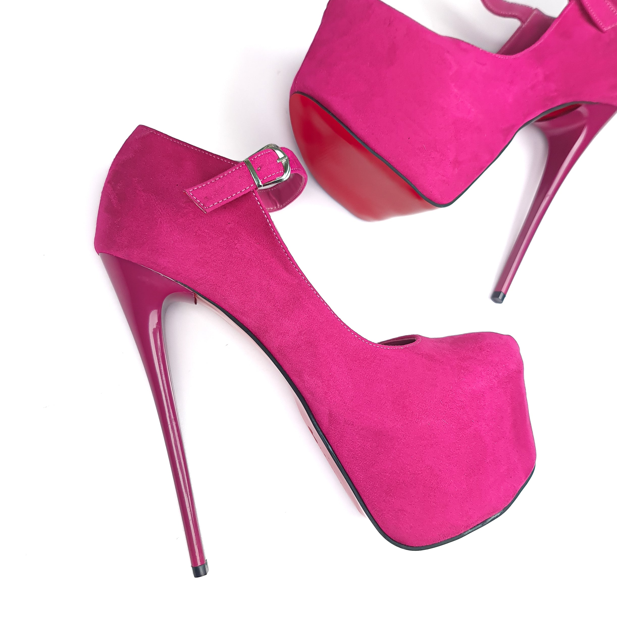 Dark Pink Suede Mary Jane High Heels