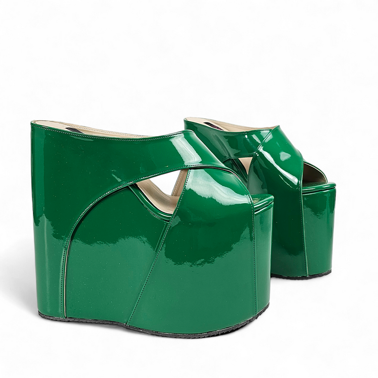 green-gloss-high-heel-platform-wedges-sandals-slip-ons-slippers-handmade-to-order-tajna-club-shoes_