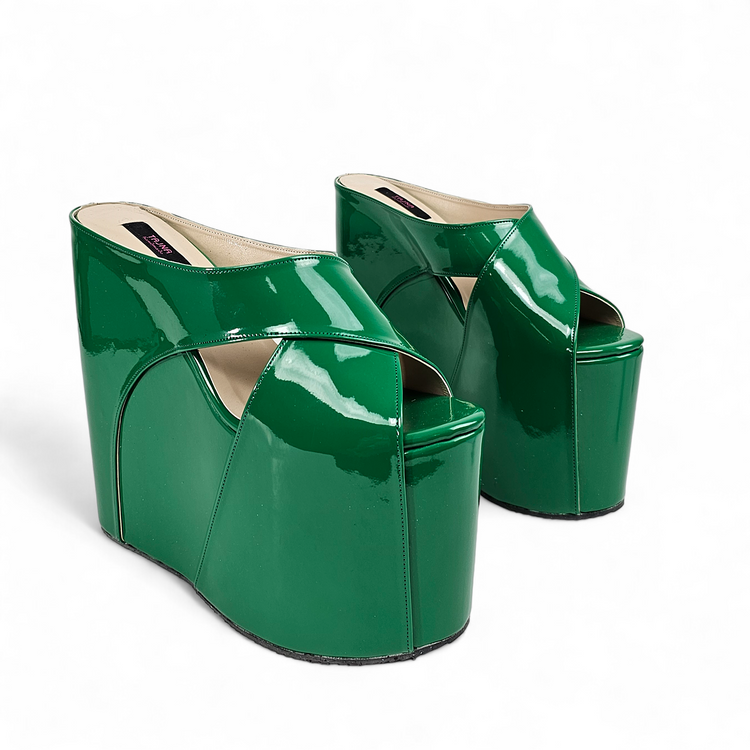 green-gloss-high-heel-platform-wedges-sandals-slip-ons-slippers-handmade-to-order-tajna-club-shoes_
