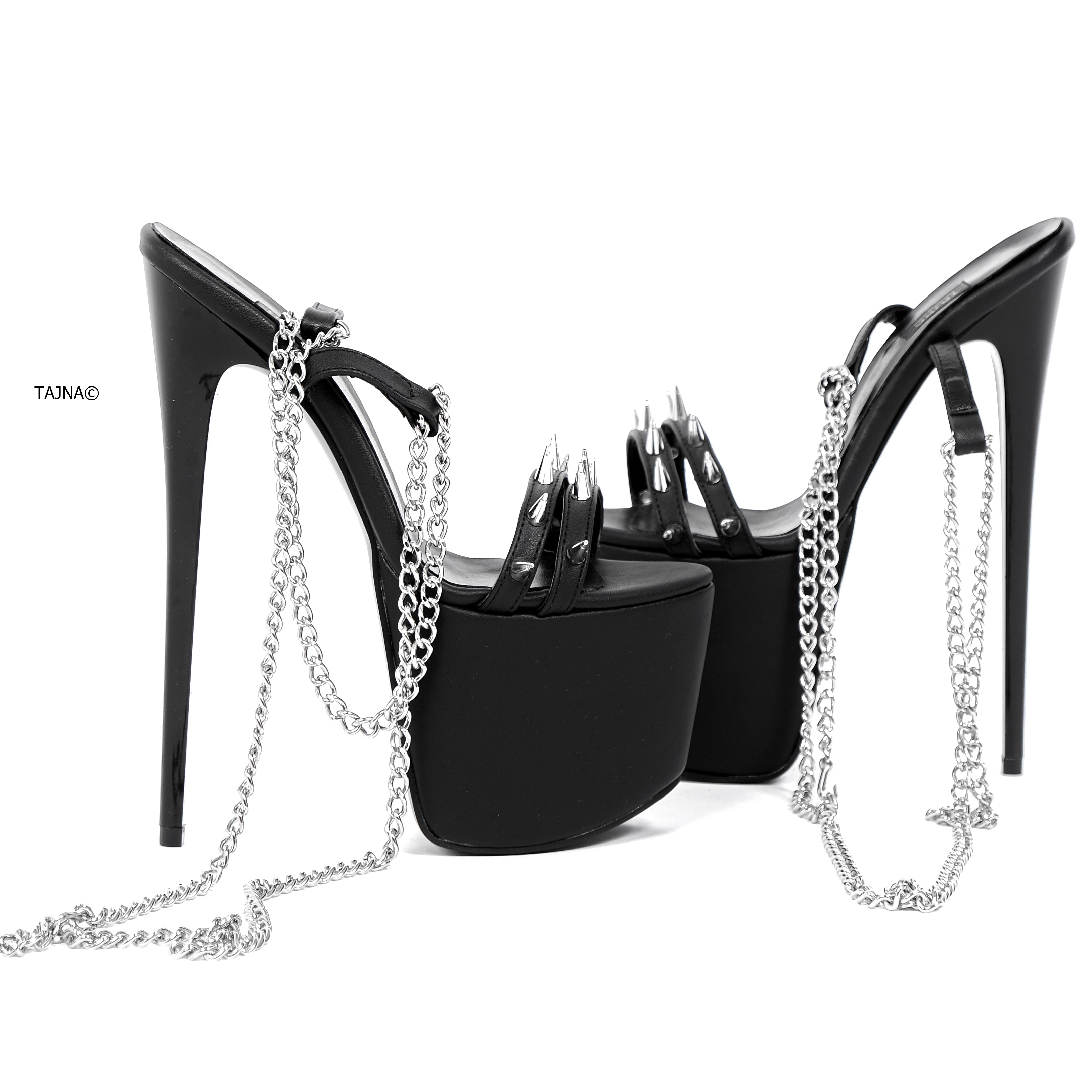 Long Chain Laces Black High Heel Sandals