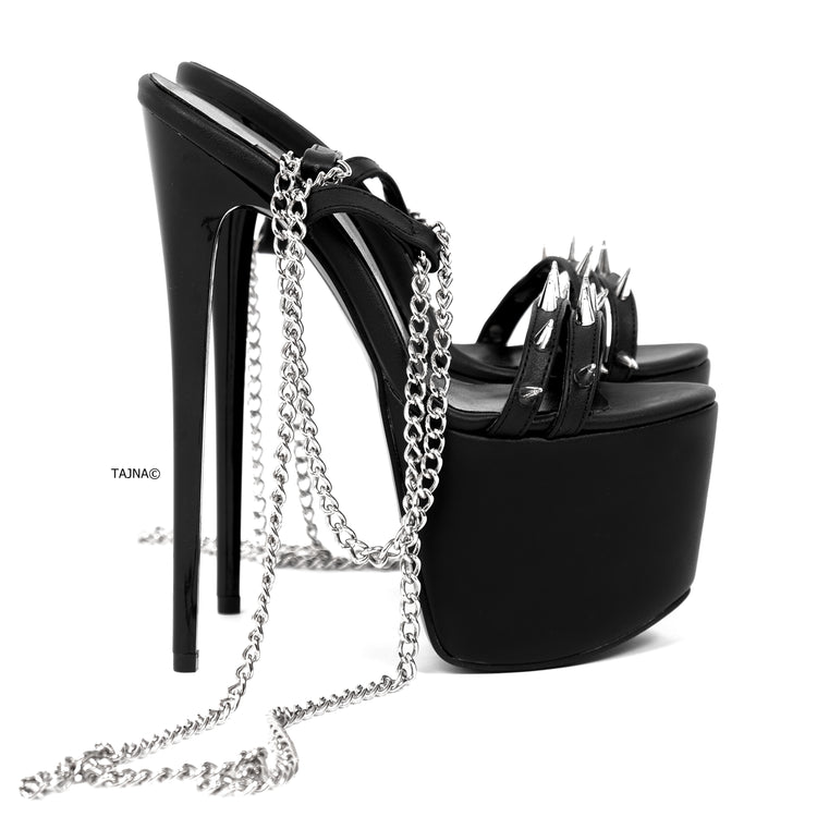 Long Chain Laces Black High Heel Sandals