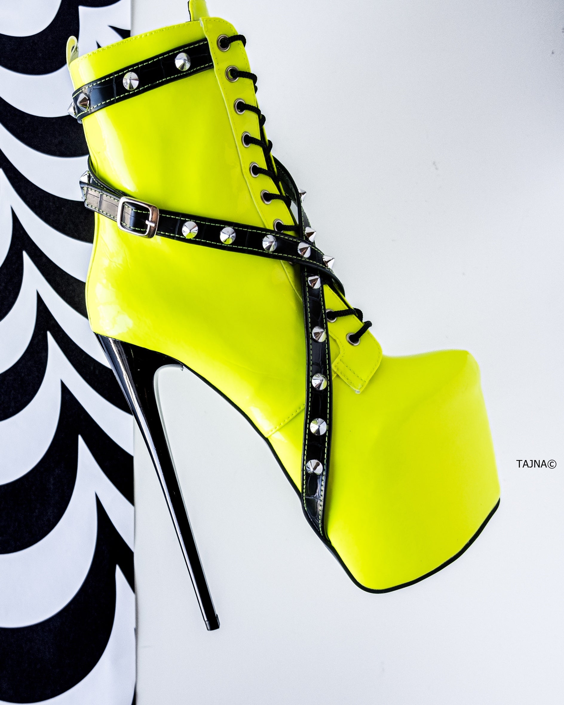 Yellow Neon Black Spike Rocker Boots