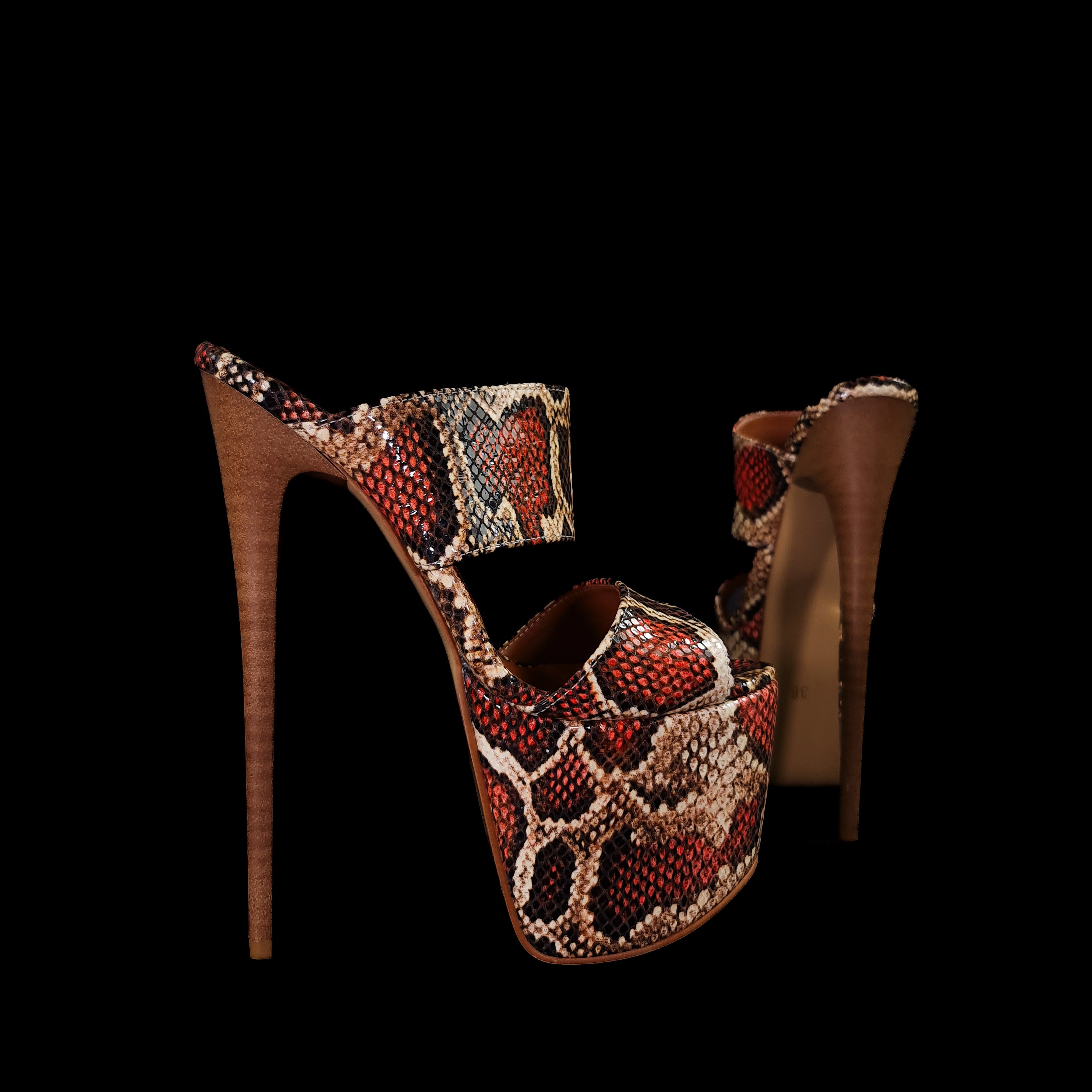 Snake Print Genuine Leather High Heel Mules