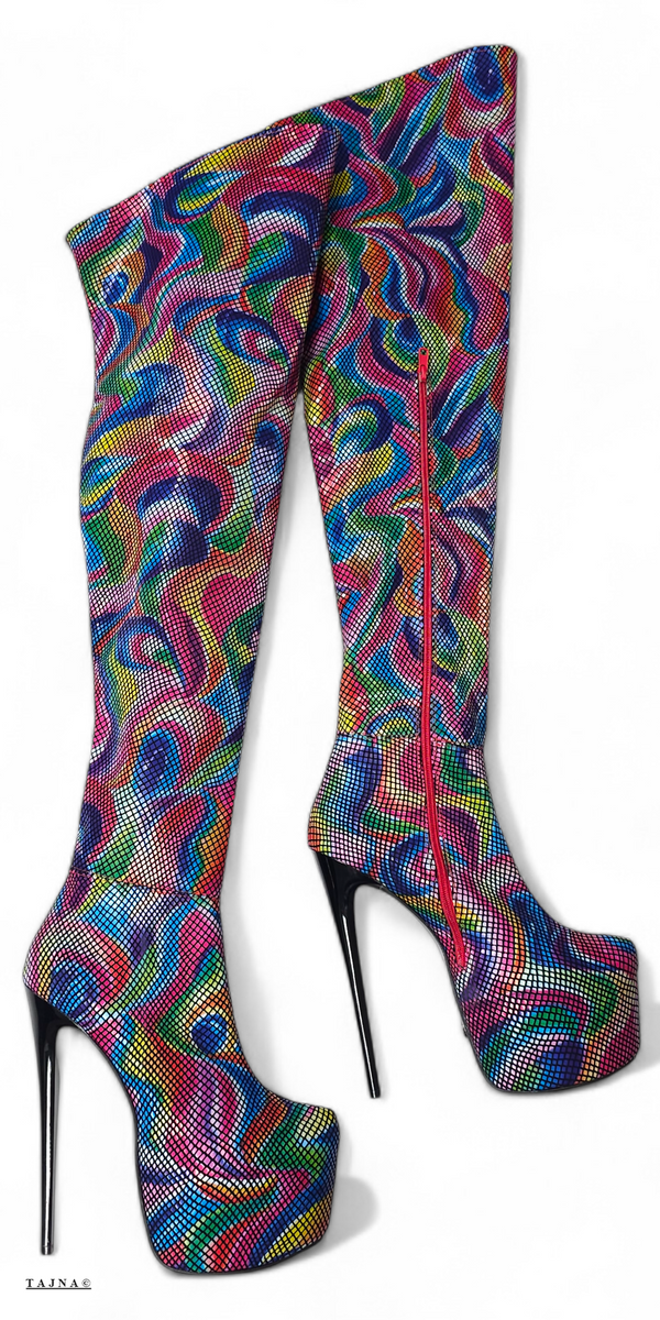 Rainbow Half Stretch Over The Knee Boots