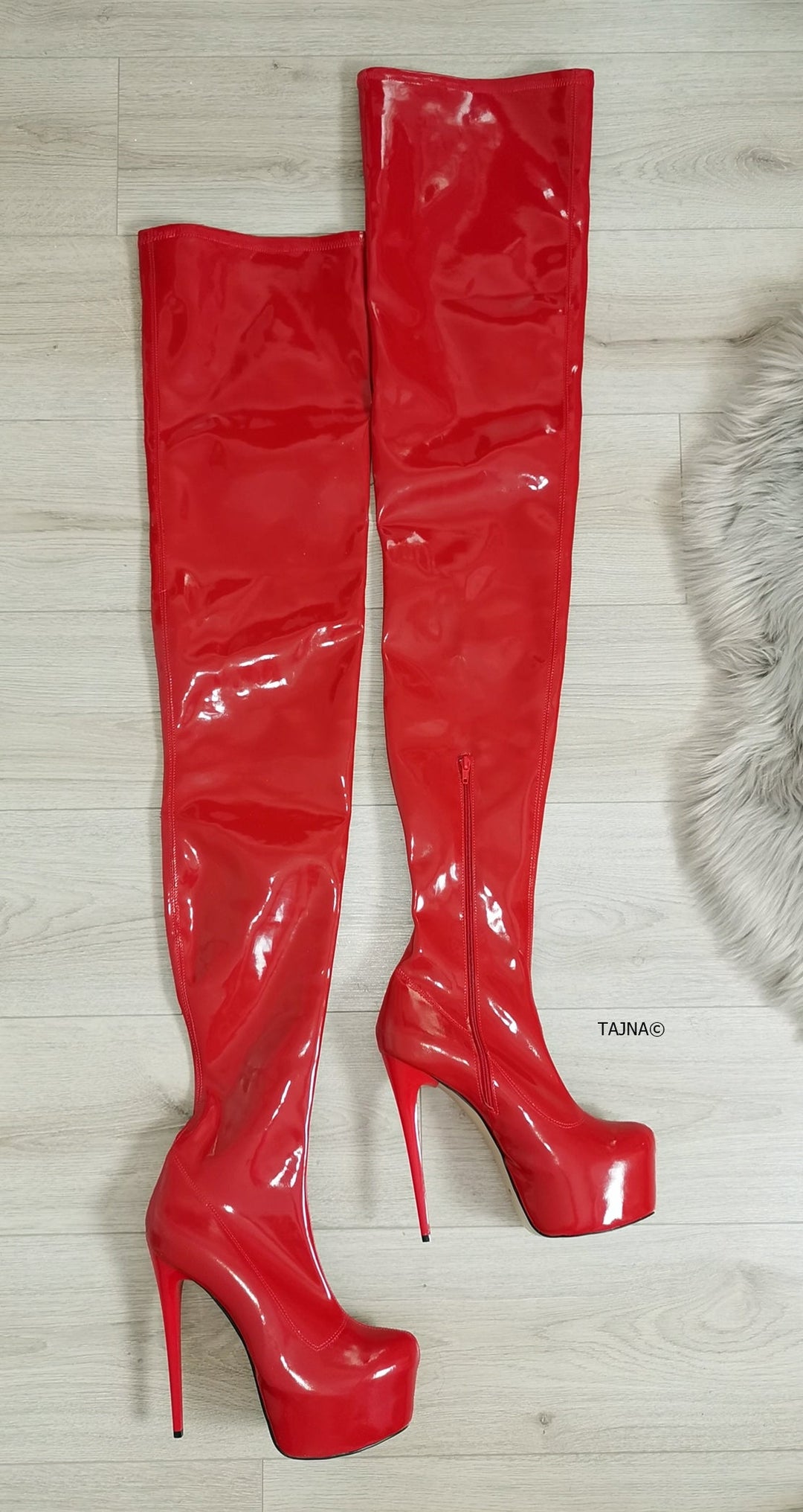Red Patent 100 cm Extreme Ultra High Thigh Boots - Tajna Club