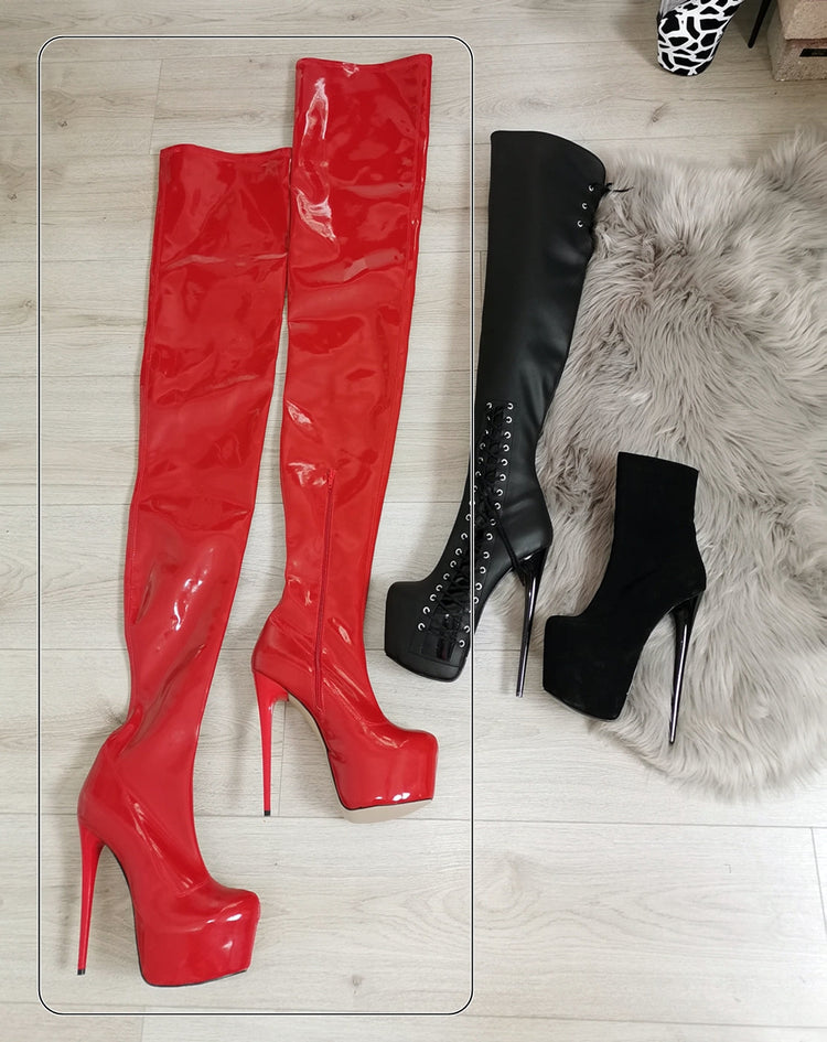 Red Patent 100 cm Extreme Ultra High Thigh Boots - Tajna Club