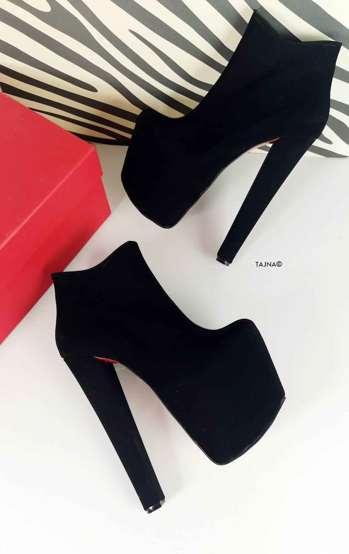 Chunky Heel Black Suede Ankle Booties - Tajna Club