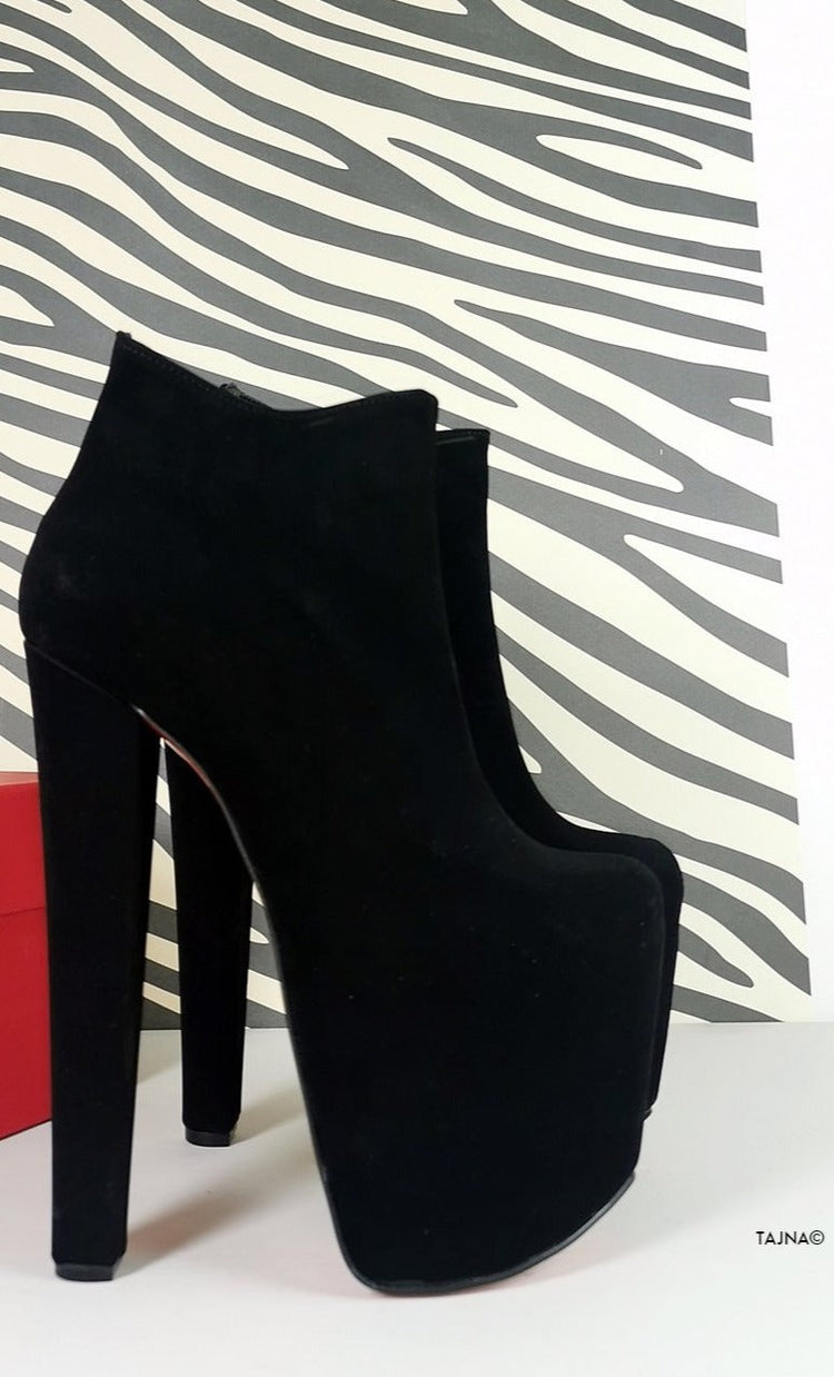 Chunky Heel Black Suede Ankle Booties - Tajna Club
