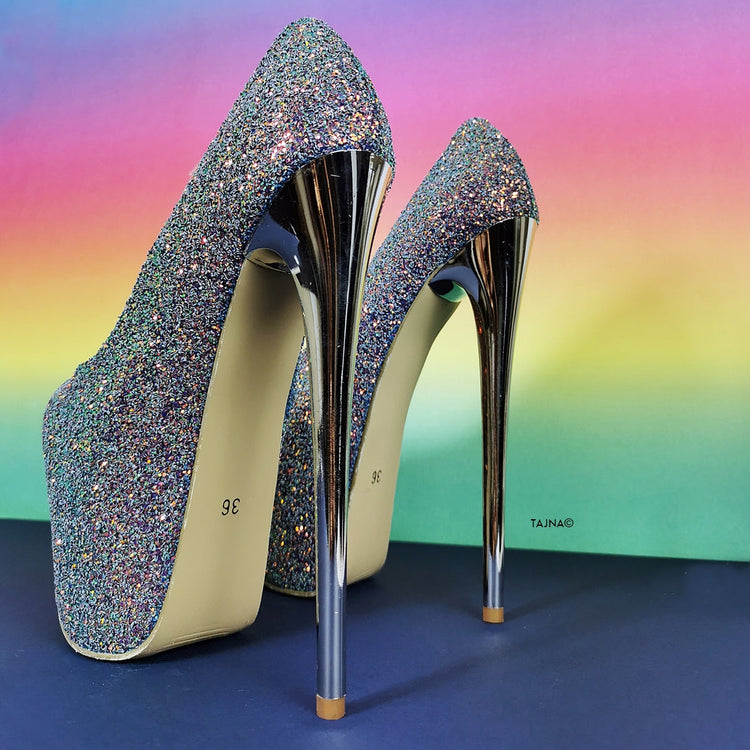 Limited Collection Glitter Silver Pumps Purple - Tajna Club