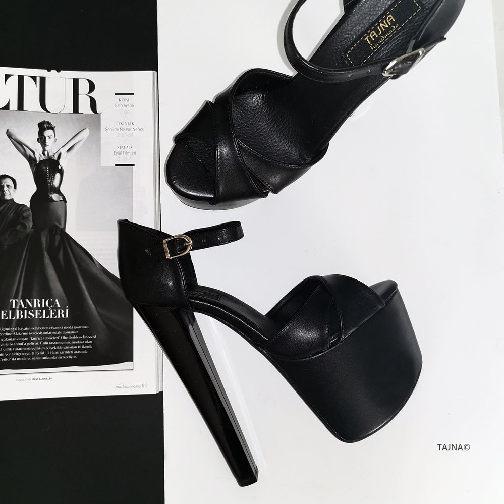 Black Cross Ankle Strap High Heels - Tajna Club