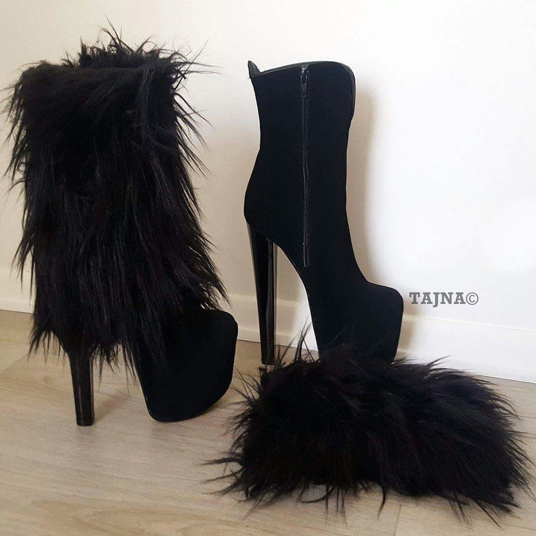 Black Faux Suede Fury Platform Boots - Tajna Club