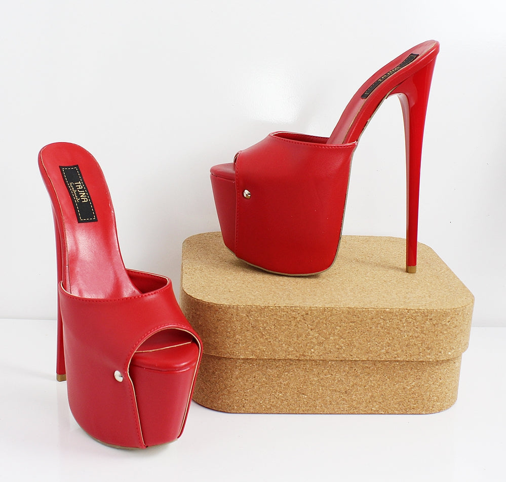 Red Super High Heel Platform Mules