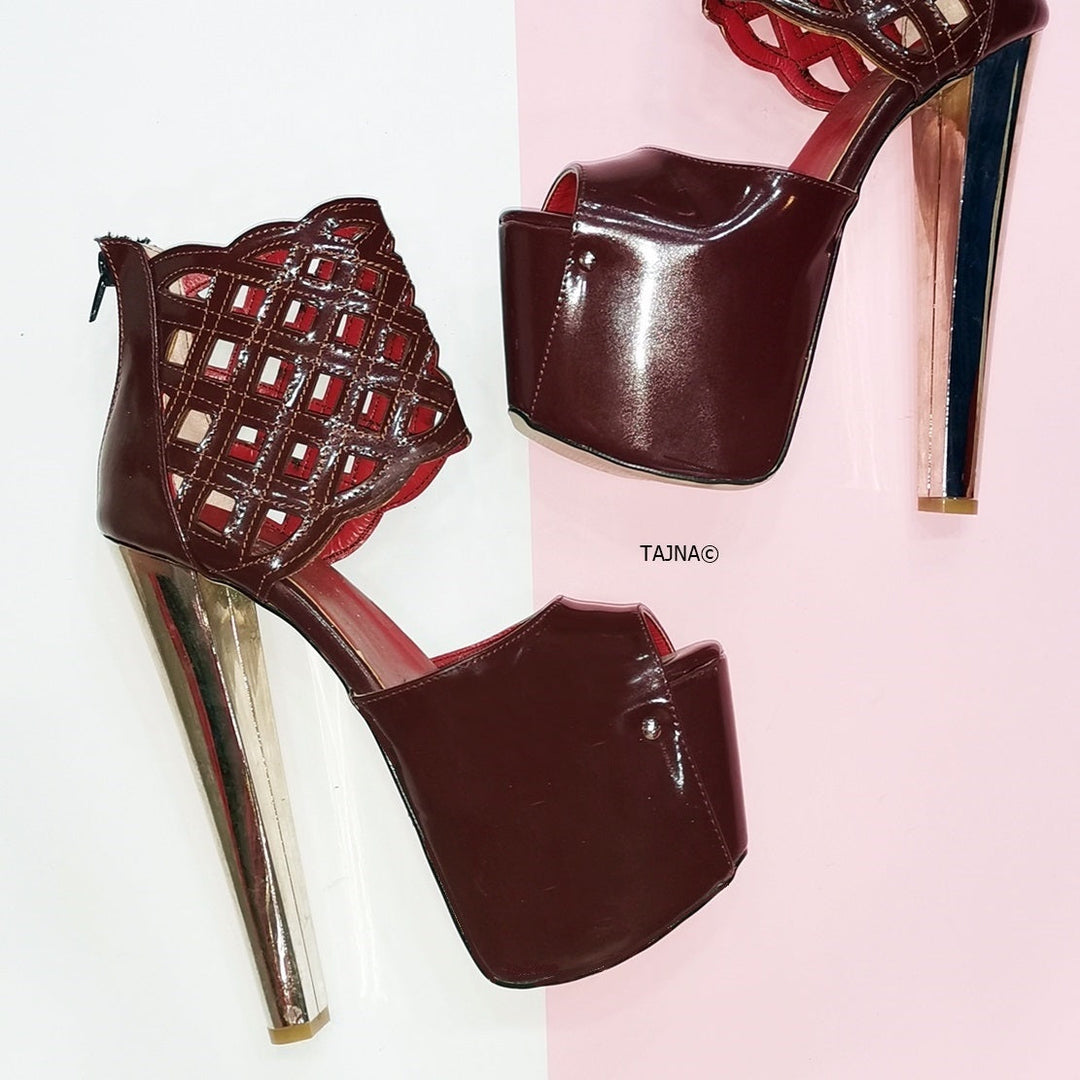 Bordeaux Patent Lazer Ankle Platforms - Tajna Club