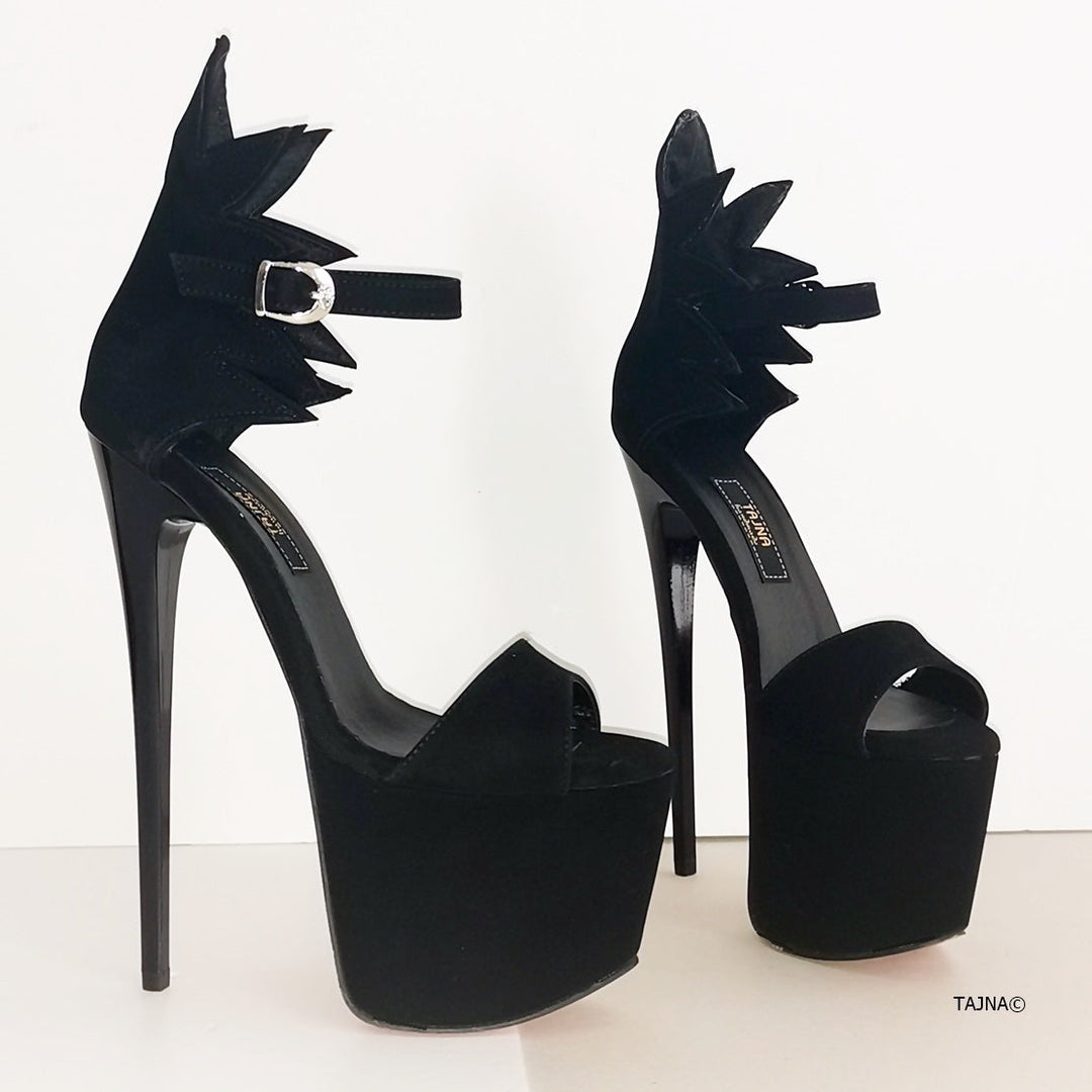 Black Suede High Heel Dahlia Sandals - Tajna Club