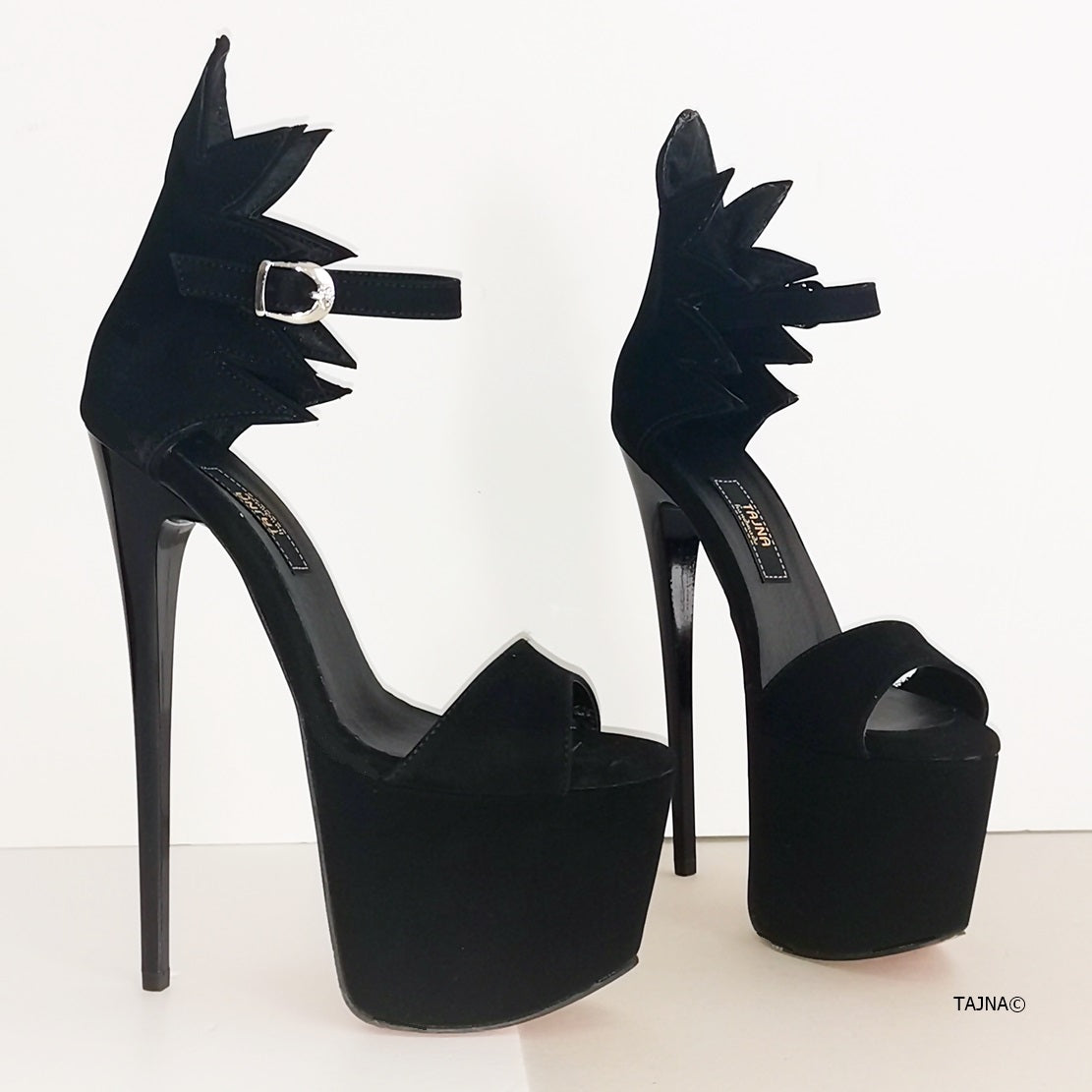 Black Suede High Heel Dahlia Sandals - Tajna Club