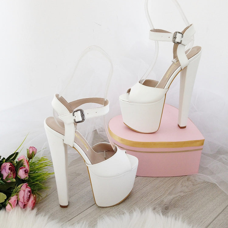 White Peep Toe Ankle Strap High Heel Platform Shoes - Tajna Club