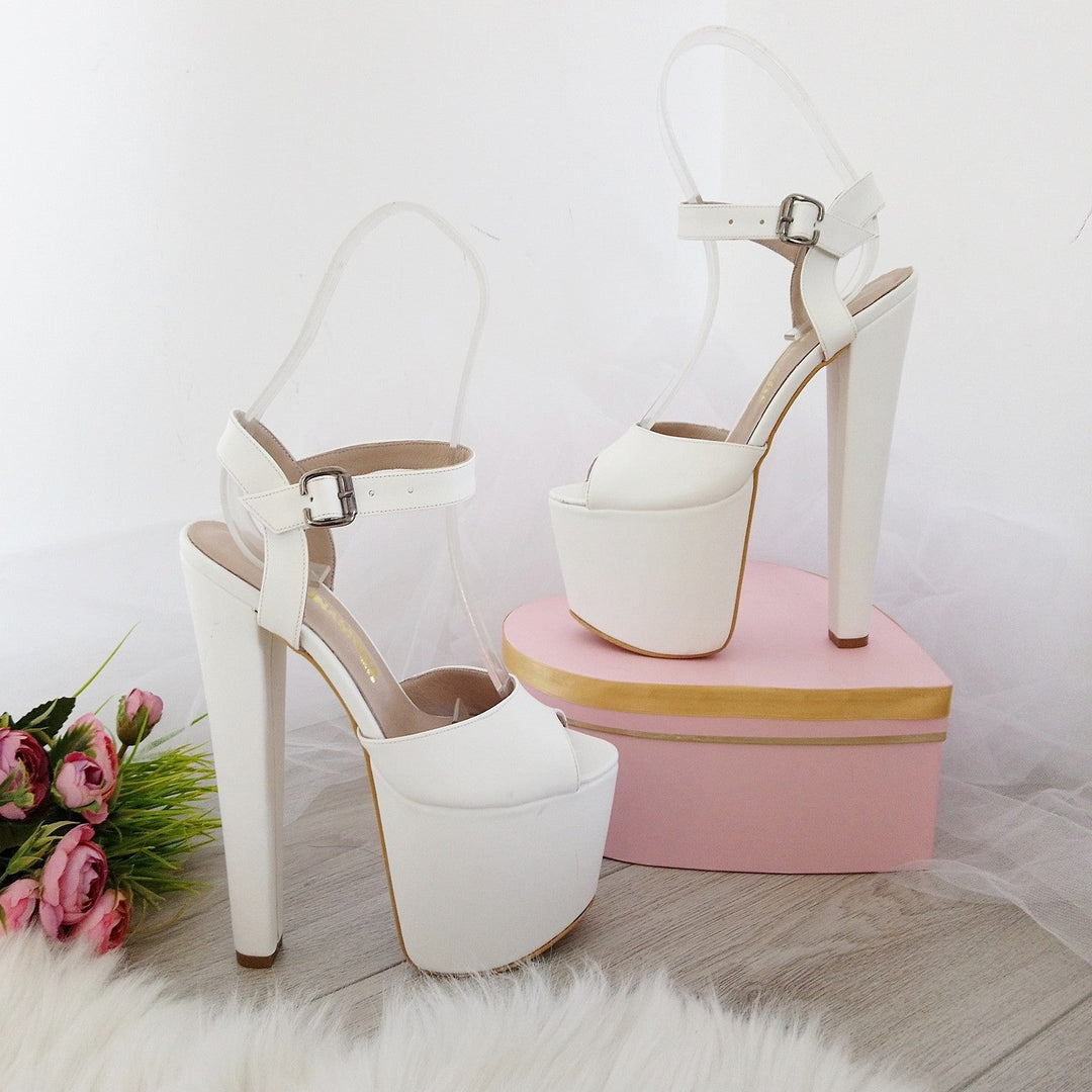 White Peep Toe Ankle Strap High Heel Platform Shoes - Tajna Club