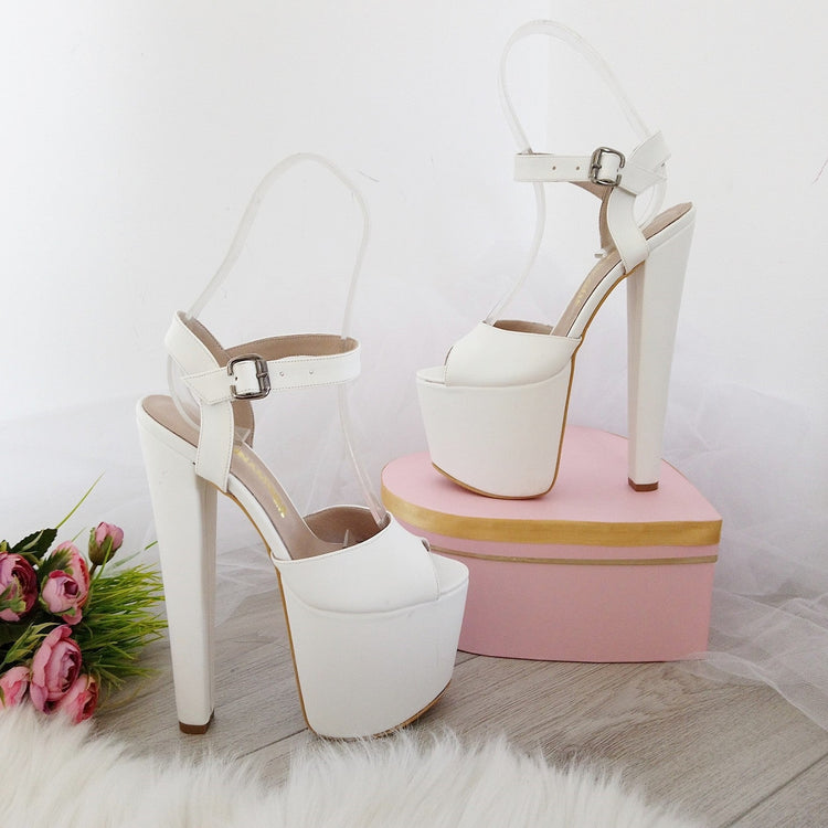 White Peep Toe Ankle Strap High Heel Platform Shoes - Tajna Club
