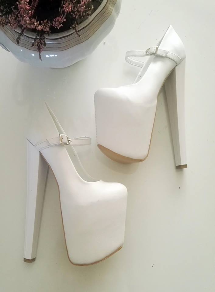 White Chunky High Heel Platform Shoes Bridal Wedding - Tajna Club