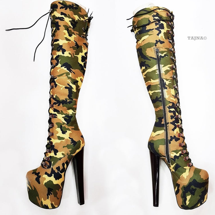 Camouflage Military Style Knee High Boots - Tajna Club