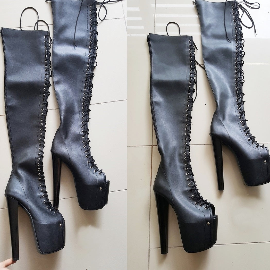 Black Knee High Gladiator Boots - Tajna Club
