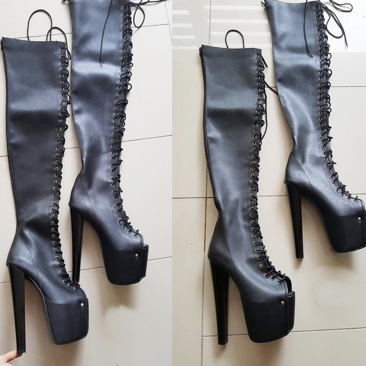 Black Knee High Gladiator Boots - Tajna Club