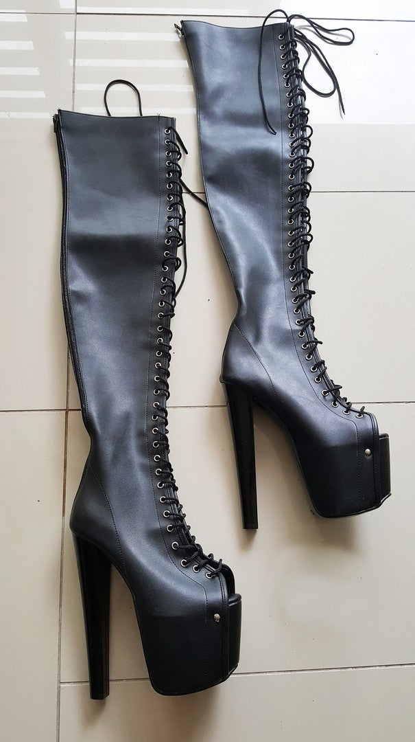 Black Knee High Gladiator Boots - Tajna Club