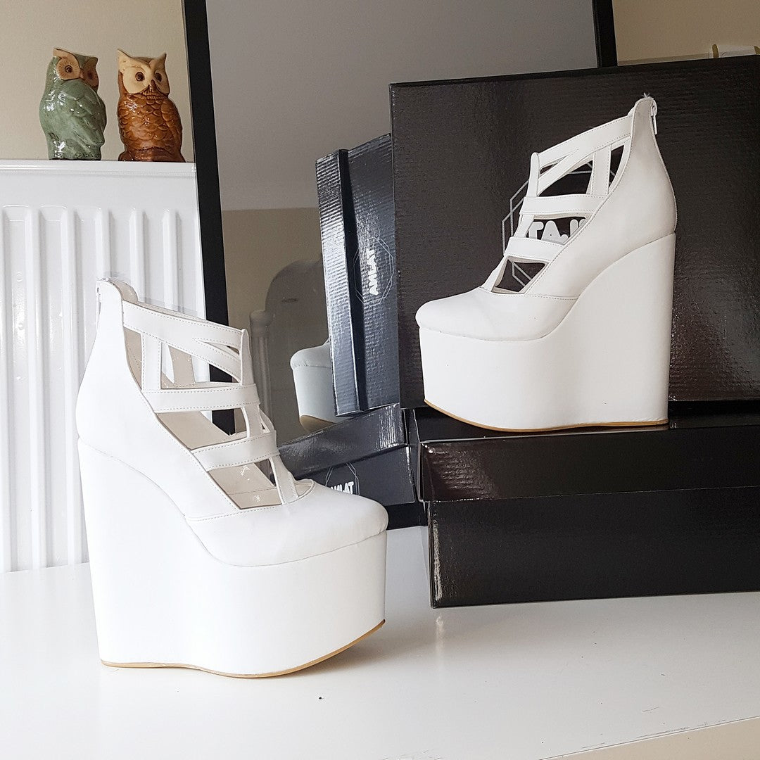 White Cage 16 cm High Heel Wedge Shoes - Tajna Club