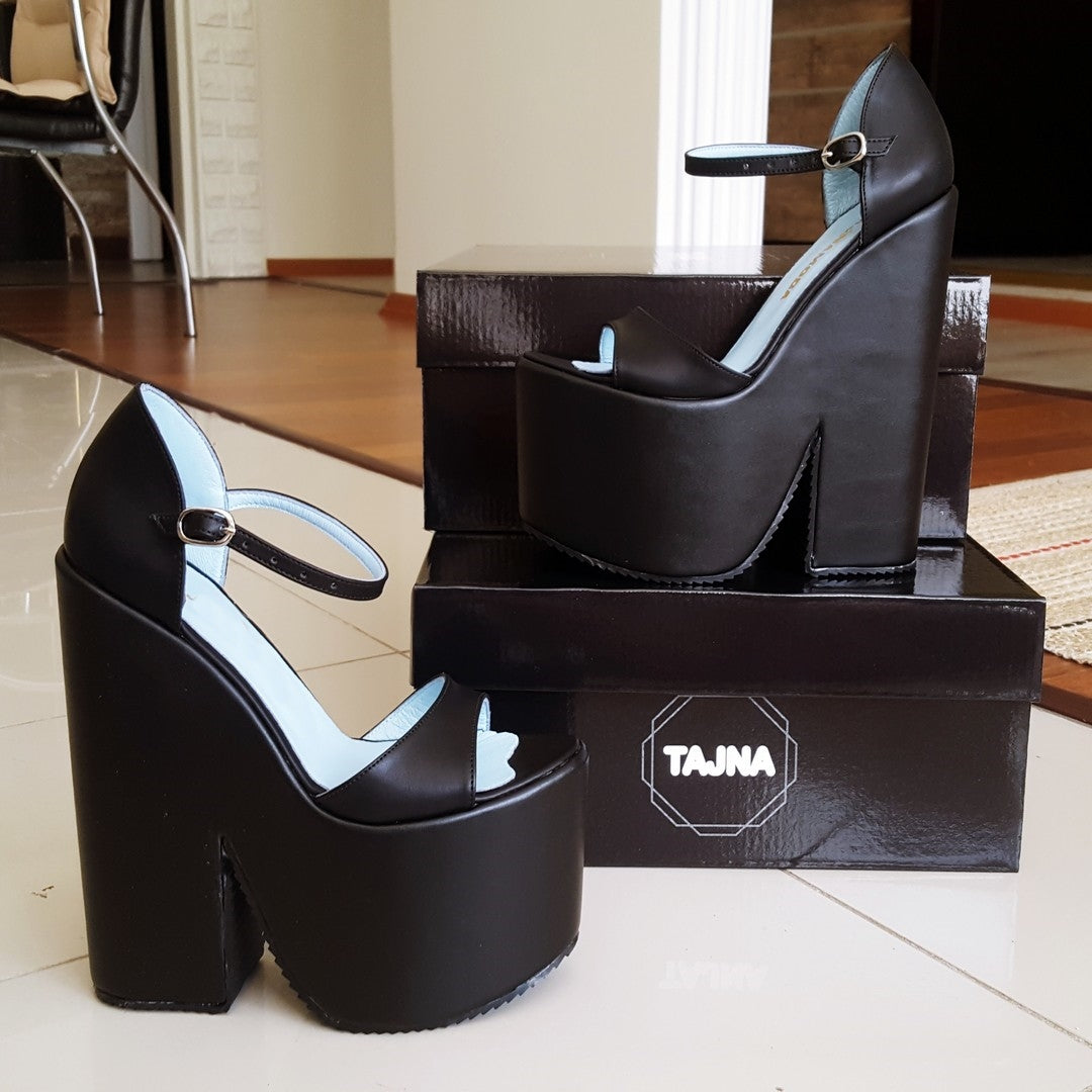 Black Wedge Heel Platform High Heels Shoes - Tajna Club