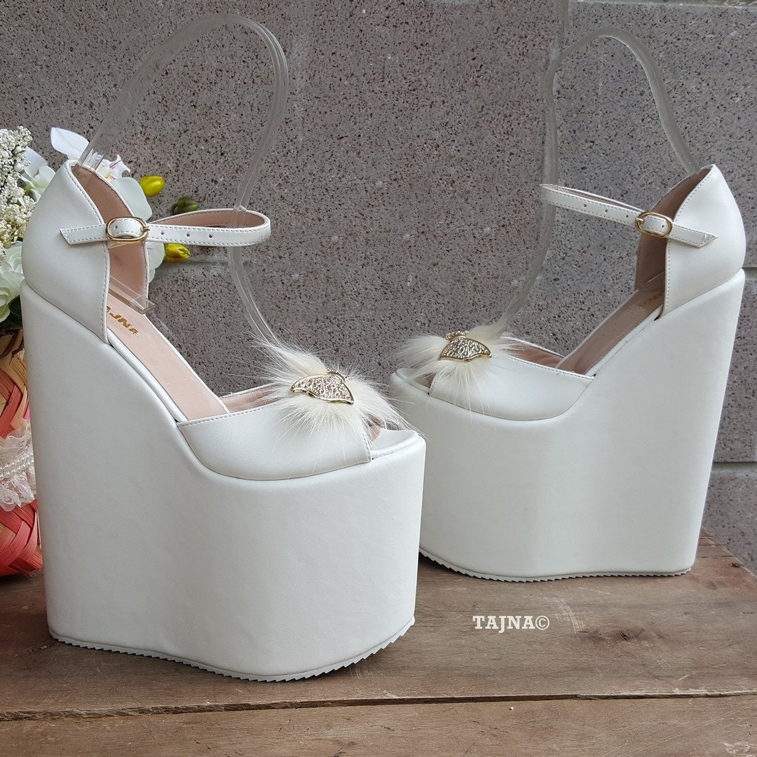 Platform White Butterfly Ribbon Wedding Wedge Shoes - Tajna Club