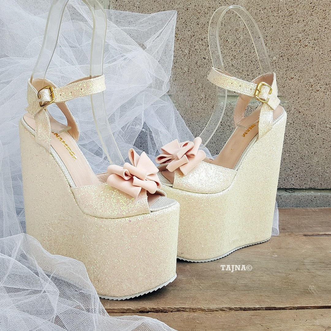 Sparkling High Heel Wedge Shoes Wedding / Bridal | Tajna Shoes