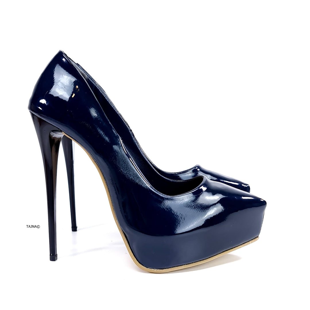 14 cm Platform Stiletto Navy Blue Gloss