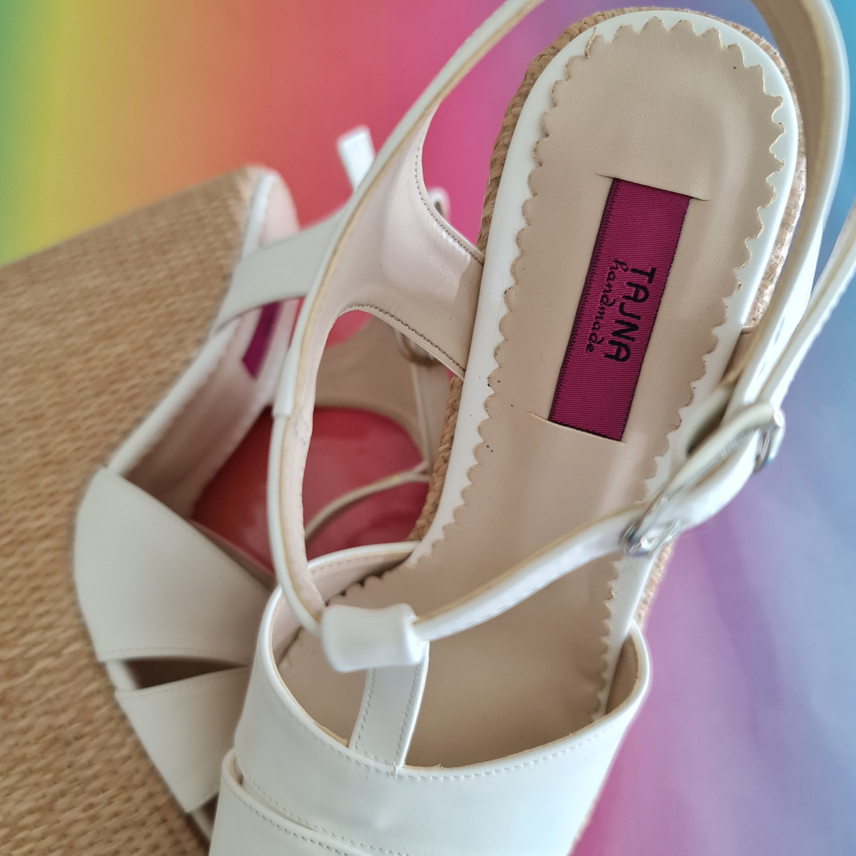 White T Strap Espadril High Heel Wedges Tajna Club