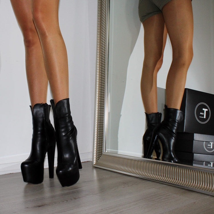 Black High Heel Platform Ankle Boots - Tajna Shoes