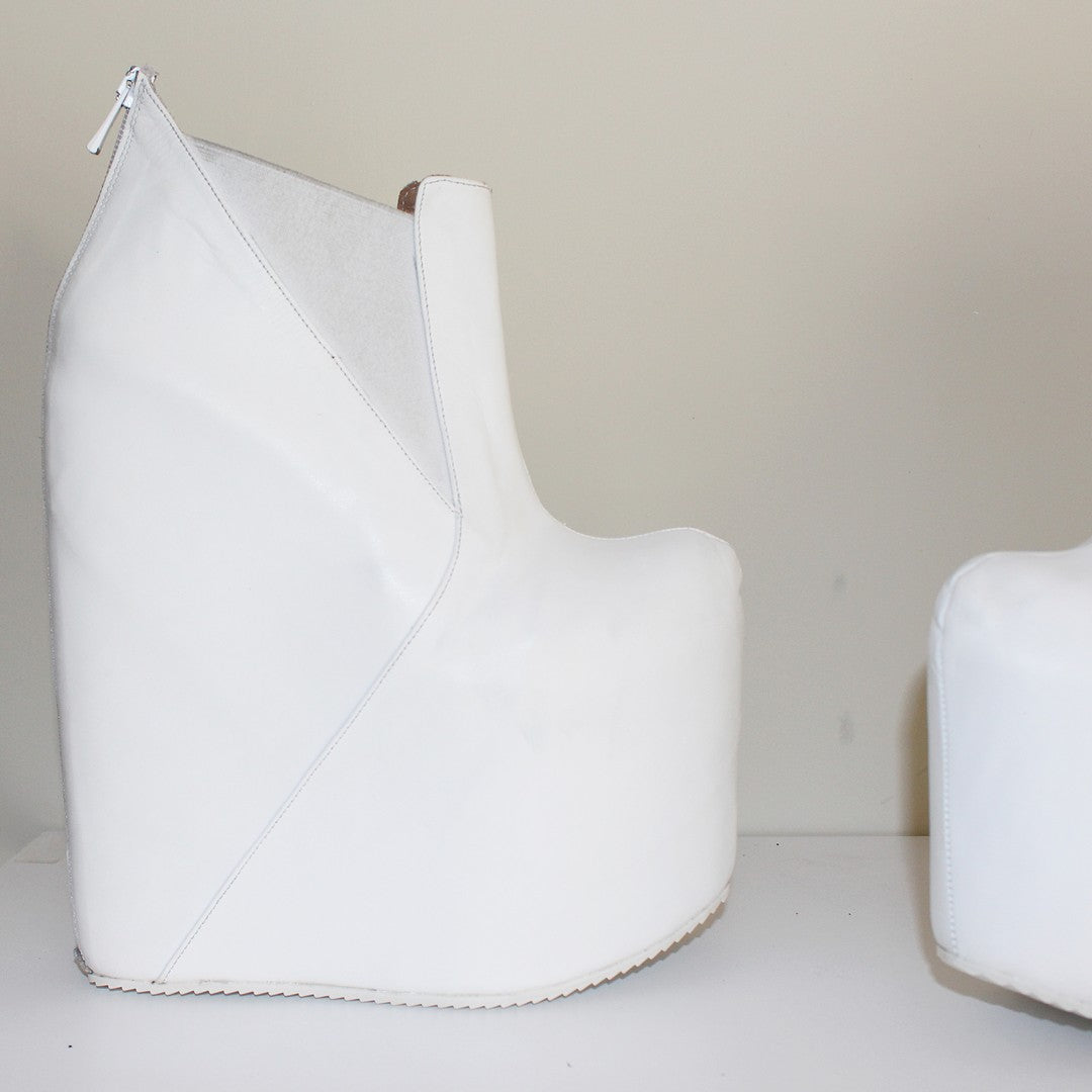 White Hidden Platform Ankle Wedge Booties - Tajna Club