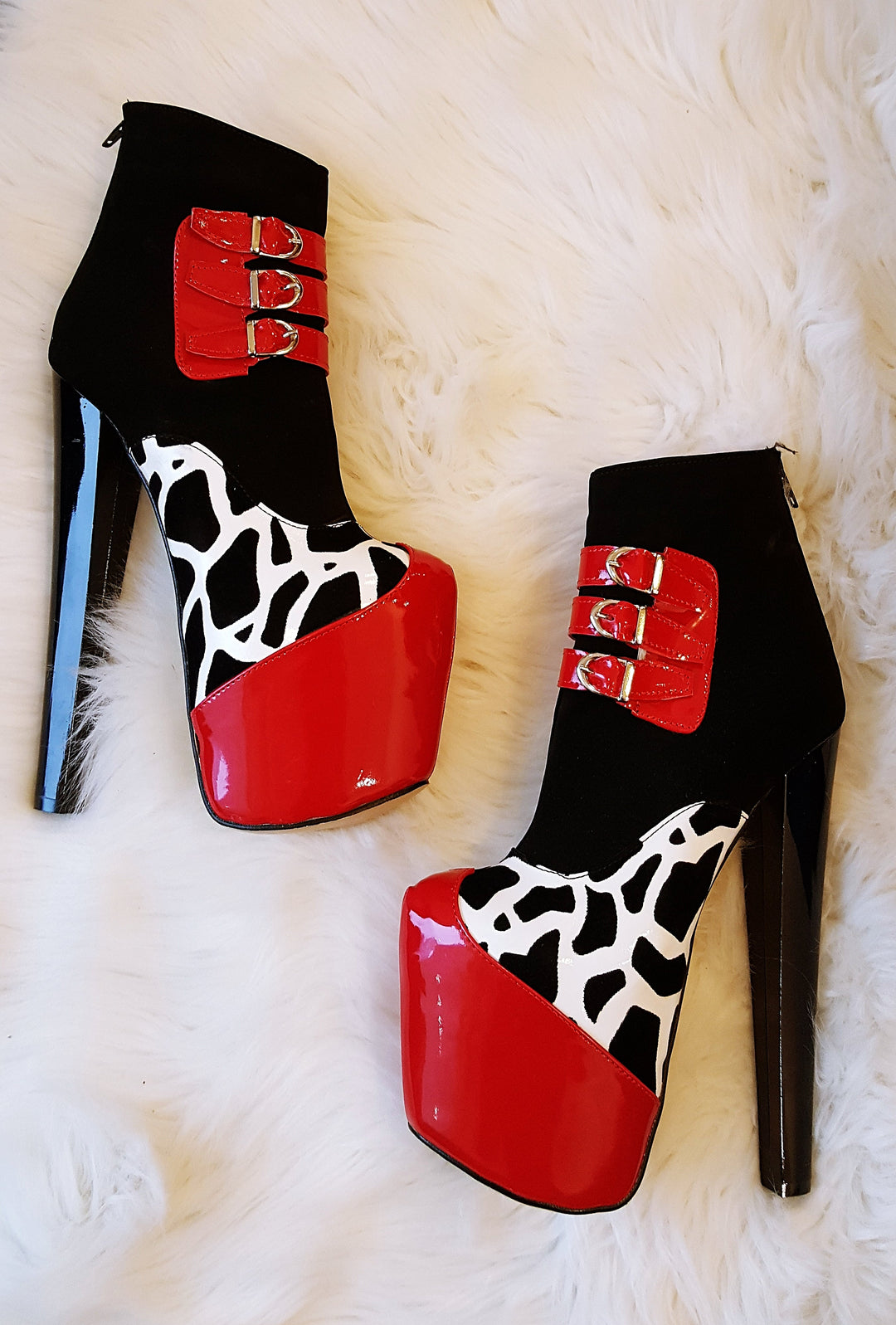 Red Black Leopard Ankle Platform Boots - Tajna Club