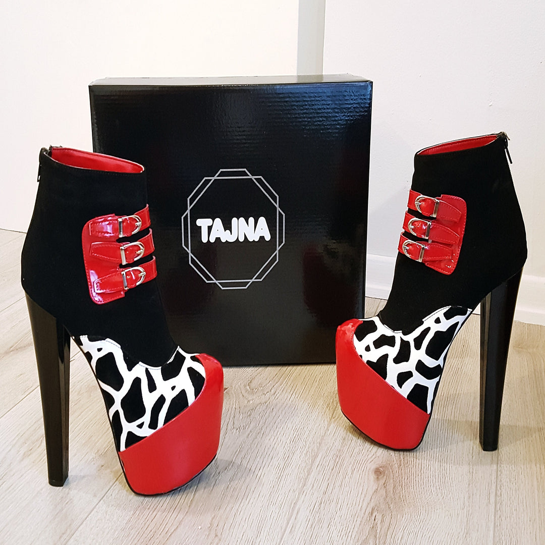 Red Black Leopard Ankle Platform Boots - Tajna Club