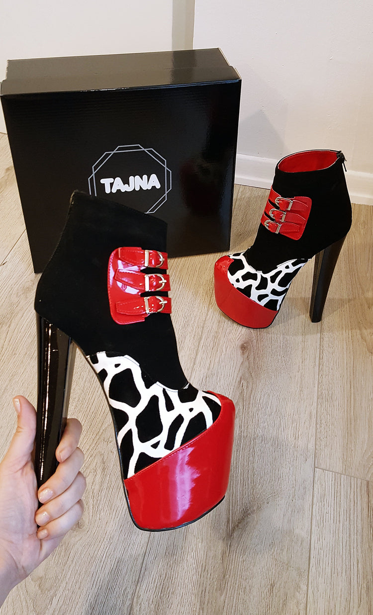 Red Black Leopard Ankle Platform Boots - Tajna Club