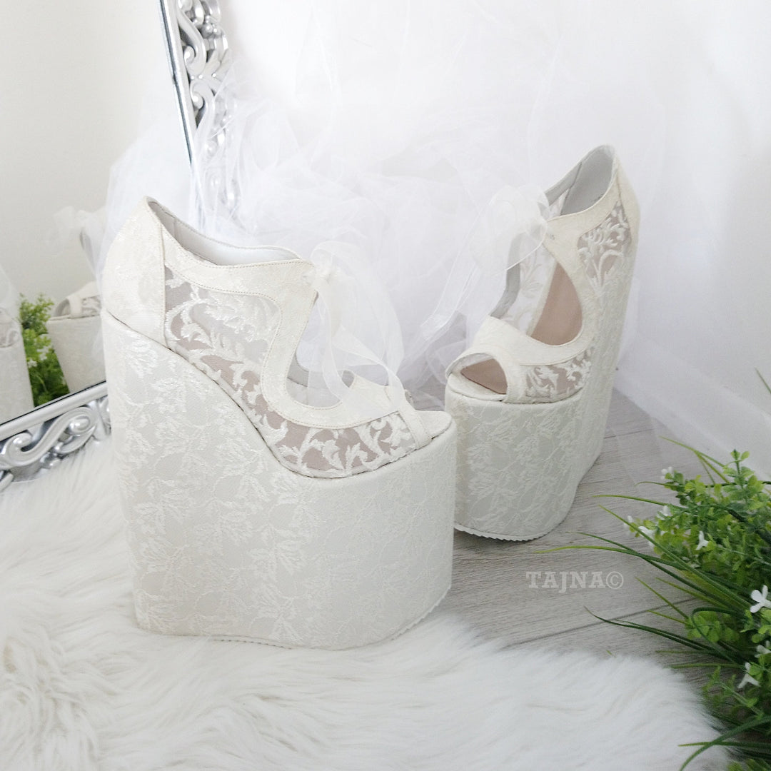 Lace 21 cm Platform Wedges Wedding Shoes - Tajna Club