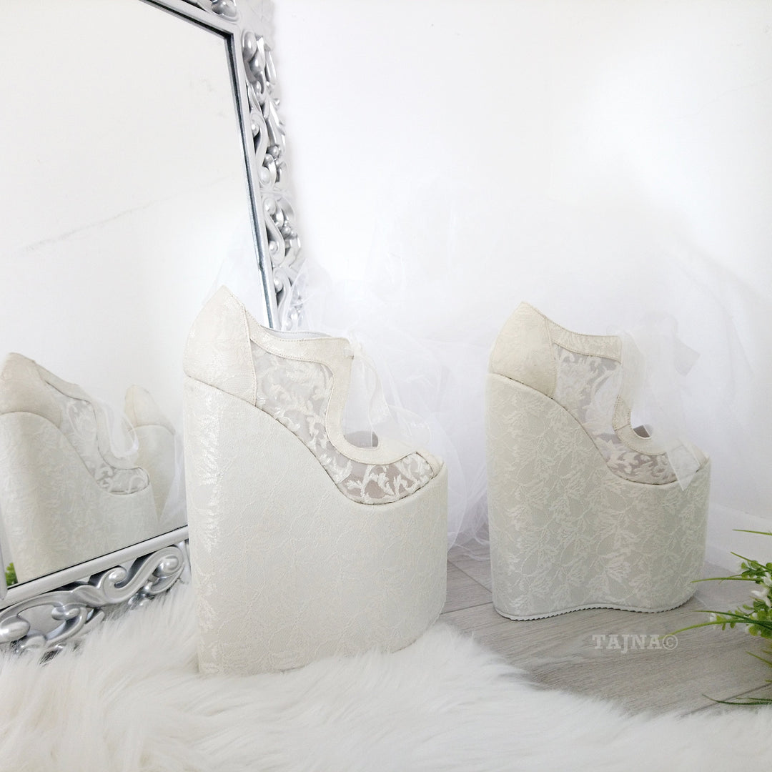 Lace 21 cm Platform Wedges Wedding Shoes - Tajna Club