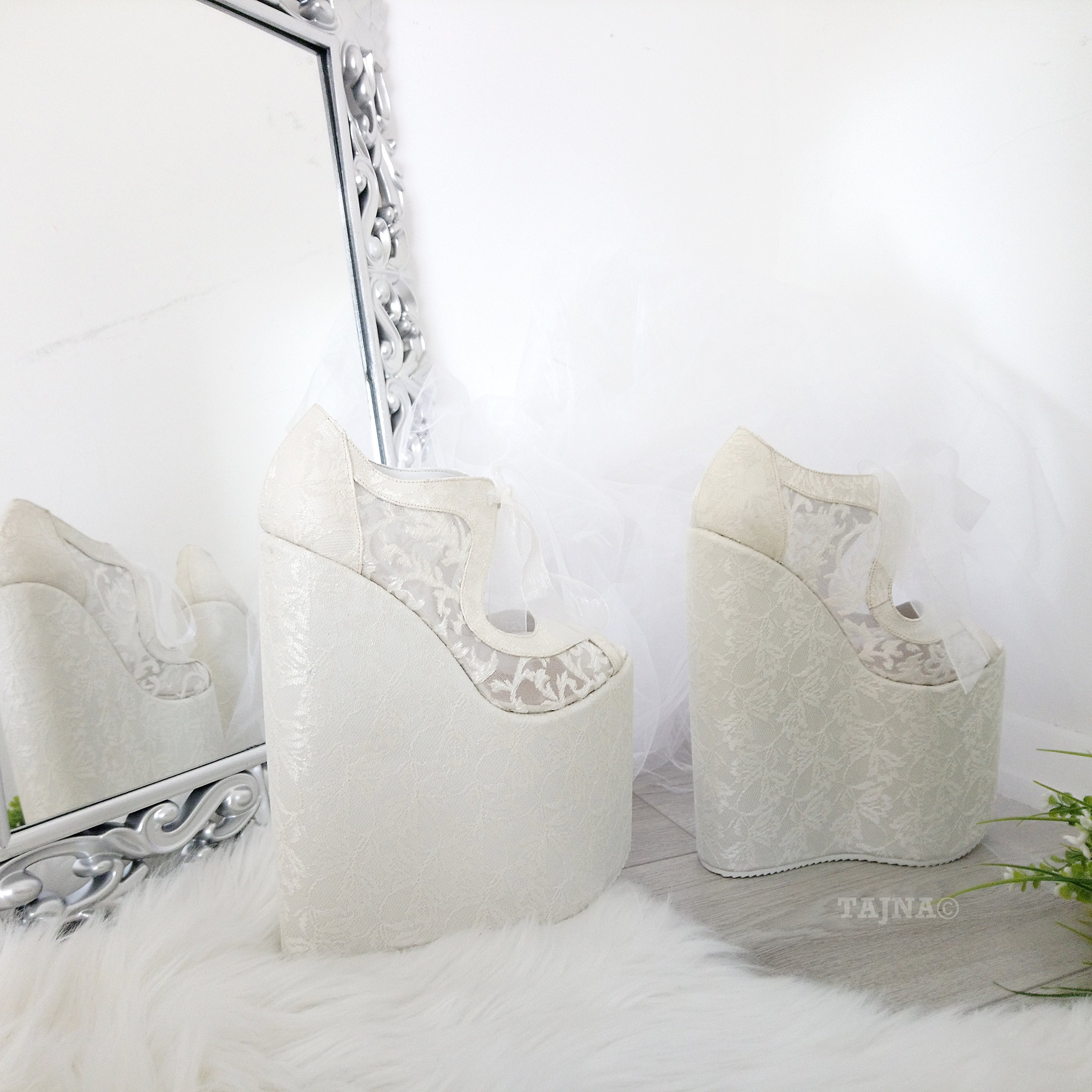 Lace 21 cm Platform Wedges Wedding Shoes - Tajna Club