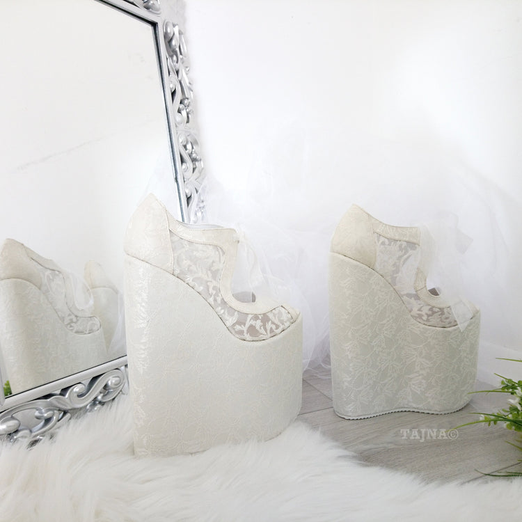 Lace 21 cm Platform Wedges Wedding Shoes - Tajna Club