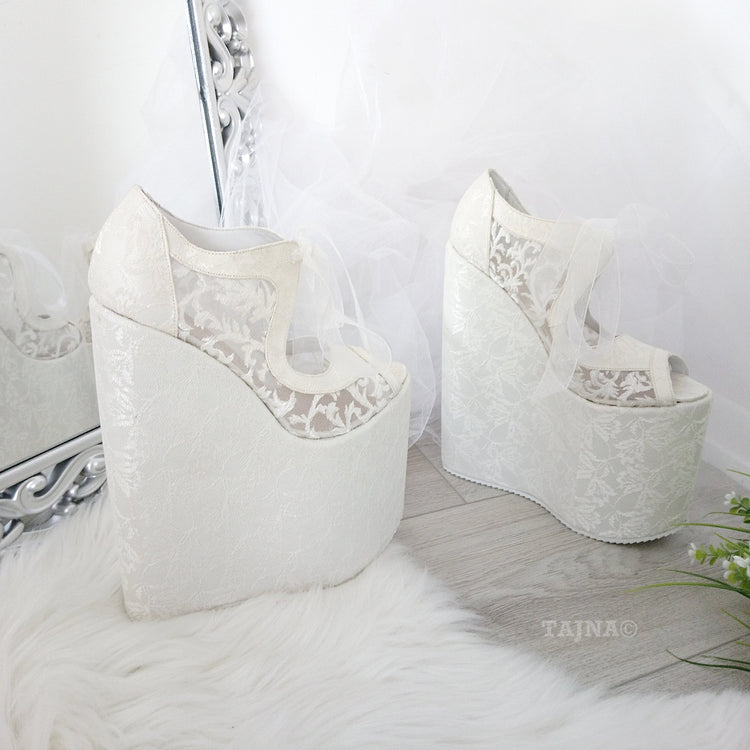 Lace 21 cm Platform Wedges Wedding Shoes - Tajna Club