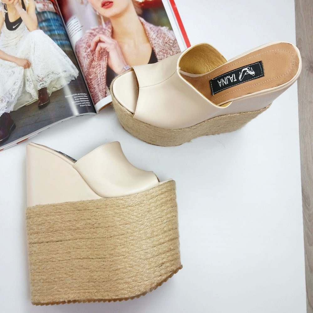 Espadril High Heel Wedge Mules - Tajna Club