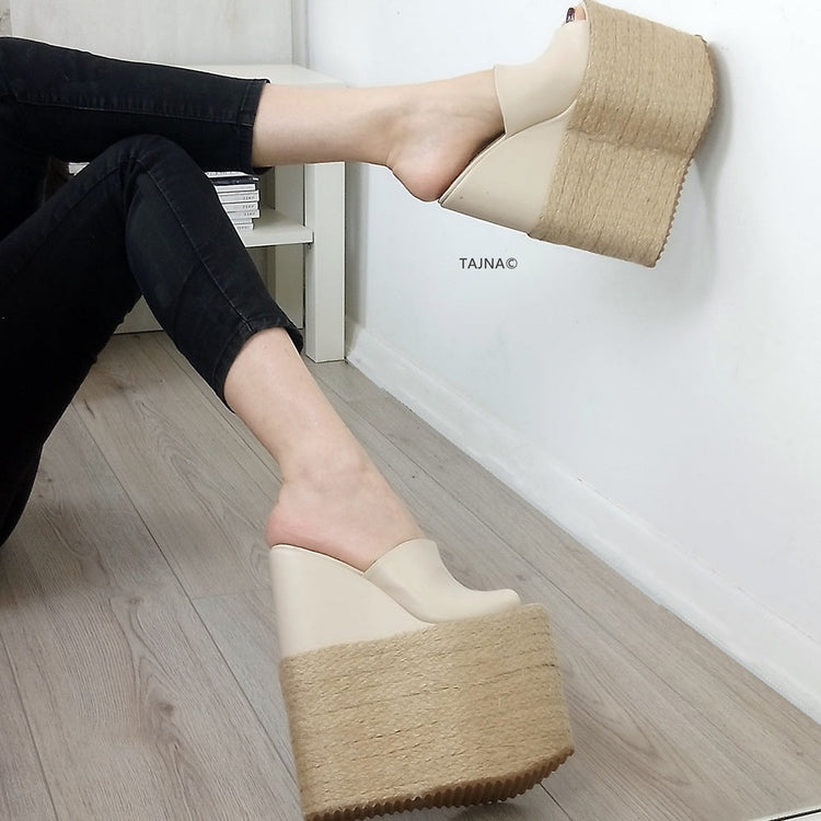 Espadril High Heel Wedge Mules - Tajna Club