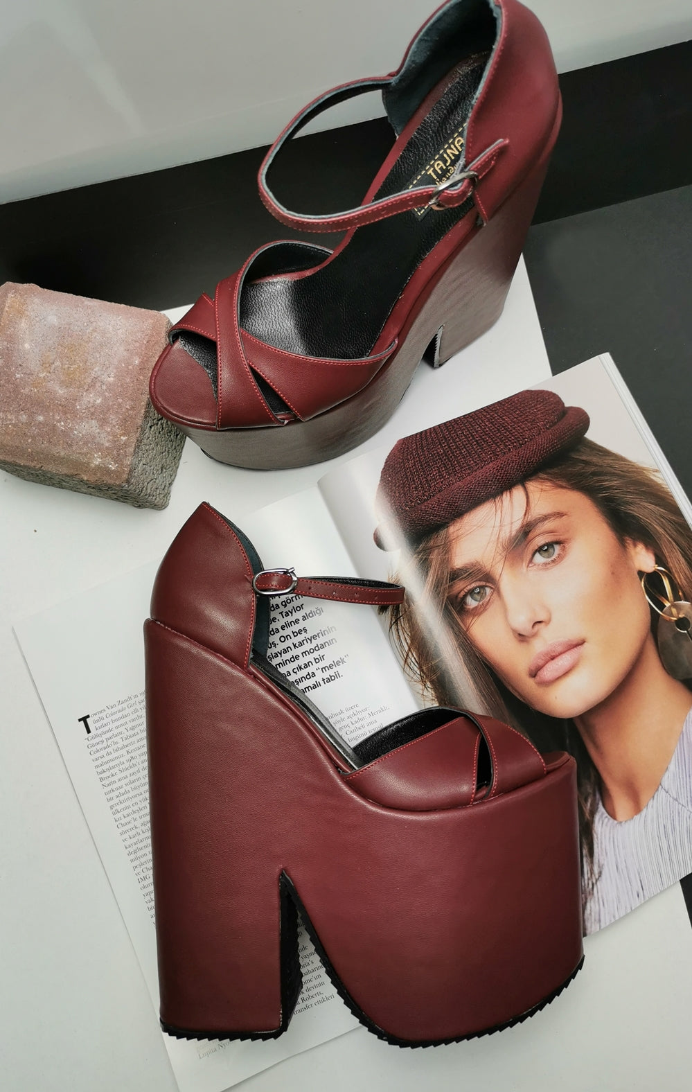 Burgundy Cross Strap Platform  Wedges - Tajna Club